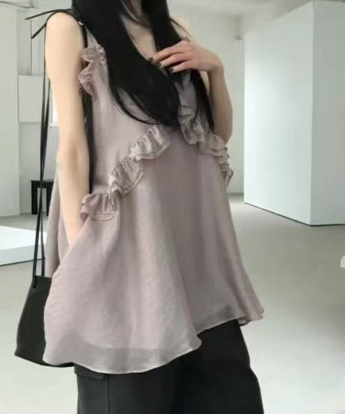FLINEA(フリネア)の「フリルシフォンキャミワンピース(チュニック・レディース・チャコールグレー/ベージュ/ライトパープル・FREE)」の14枚目の写真
