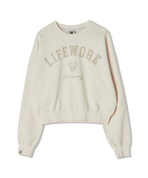 LIFE WORK（ライフワーク）の「レディース ピグメントベイロレルマンツーマン（スウェット・レディース・チャコールグレー/ピンク/ベージュ・FREE）」の2枚目の写真