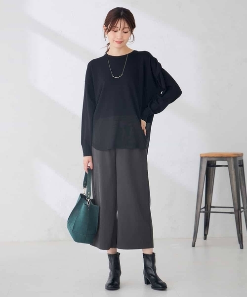 a.v.v(アーヴェヴェ)の「シアー ヘム ニット チュニック(ニット/セーター・レディース・サンドベージュ/ブラック・38/40)」の11枚目の写真