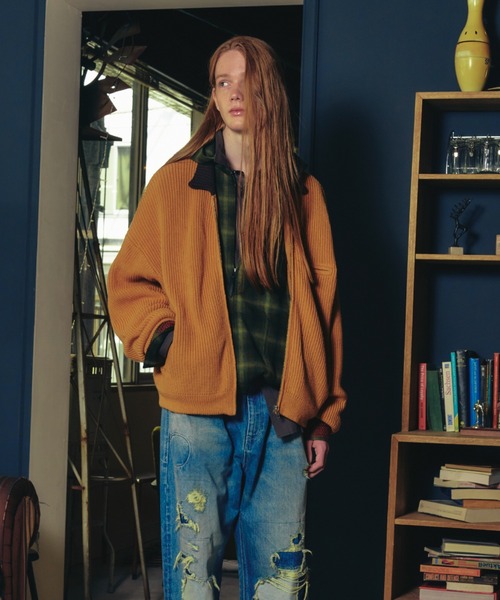 ADAM PATEK（アダムパテック）の「【ADAMPATEK/アダムパテック】 rough knitfabric work jkt ラフニットジャケット（ブルゾン・レディース・グレー/キャメル・1）」の10枚目の写真