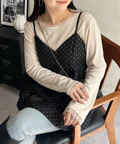 prose verse(プロズヴェール)の「チュールトリムリブロンT(Tシャツ/カットソー・レディース・アイボリー/ピンク/ブラック/オフホワイト/ブラック系その他・LARGE/MEDIUM)」の3枚目の写真
