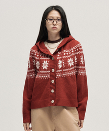 ノルディックヒュッゲフーディーカーディガン_レッド