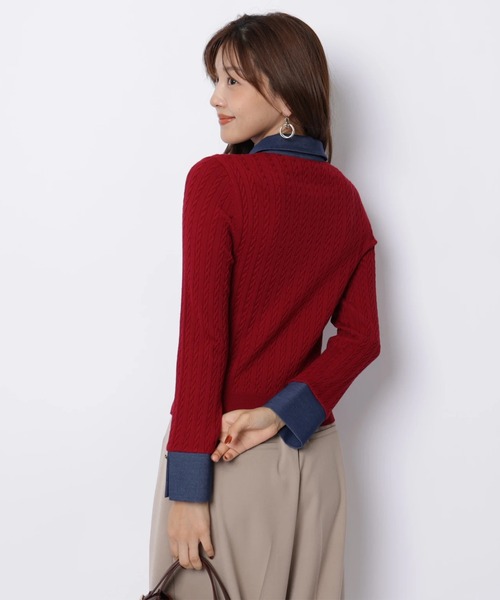 JUSGLITTY（ジャスグリッティー）の「シャツカラーケーブル長袖ニット（ニット/セーター・レディース・レッド・2）」の4枚目の写真