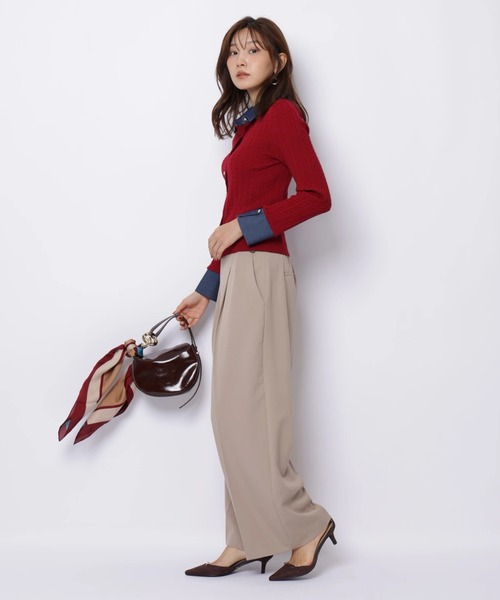 JUSGLITTY（ジャスグリッティー）の「シャツカラーケーブル長袖ニット（ニット/セーター・レディース・レッド・2）」の8枚目の写真