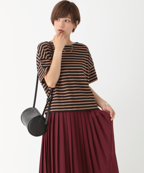 earth music&ecology（アースミュージックアンドエコロジー）の「【2016Autumn】ボーダードロップショルダーＴシャツ（Tシャツ/カットソー・レディース・アイボリー/杢グレー/キャメル/カーキ・FREE）」の4枚目の写真