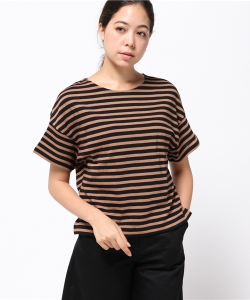 earth music&ecology（アースミュージックアンドエコロジー）の「【2016Autumn】ボーダードロップショルダーＴシャツ（Tシャツ/カットソー・レディース・アイボリー/杢グレー/キャメル/カーキ・FREE）」の12枚目の写真