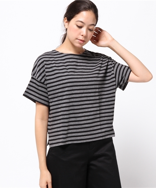 earth music&ecology（アースミュージックアンドエコロジー）の「【2016Autumn】ボーダードロップショルダーＴシャツ（Tシャツ/カットソー・レディース・アイボリー/杢グレー/キャメル/カーキ・FREE）」の3枚目の写真