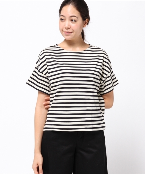 earth music&ecology（アースミュージックアンドエコロジー）の「【2016Autumn】ボーダードロップショルダーＴシャツ（Tシャツ/カットソー・レディース・アイボリー/杢グレー/キャメル/カーキ・FREE）」の2枚目の写真