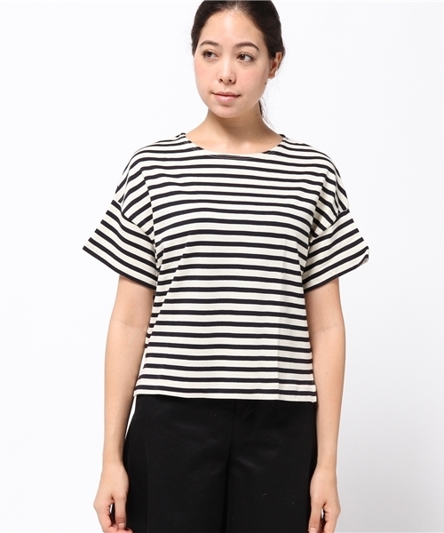 earth music&ecology（アースミュージックアンドエコロジー）の「【2016Autumn】ボーダードロップショルダーＴシャツ（Tシャツ/カットソー・レディース・アイボリー/杢グレー/キャメル/カーキ・FREE）」の5枚目の写真