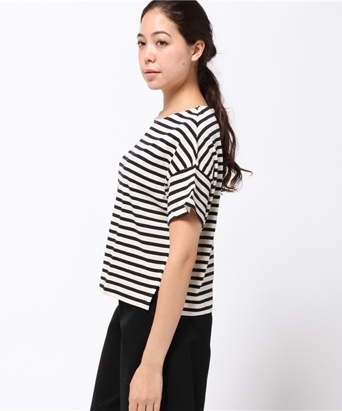 earth music&ecology（アースミュージックアンドエコロジー）の「【2016Autumn】ボーダードロップショルダーＴシャツ（Tシャツ/カットソー・レディース・アイボリー/杢グレー/キャメル/カーキ・FREE）」の6枚目の写真