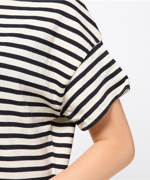 earth music&ecology（アースミュージックアンドエコロジー）の「【2016Autumn】ボーダードロップショルダーＴシャツ（Tシャツ/カットソー・レディース・アイボリー/杢グレー/キャメル/カーキ・FREE）」の9枚目の写真