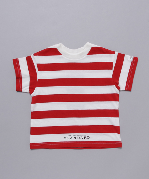 GROOVY COLORS（グルービーカラーズ）の「ボーダーＳＴＡＮＤＡＲＤ　ＢＩＧ　Ｔシャツ（Tシャツ/カットソー・キッズ・ブラック/レッド・140/100/120/110/130/90）」の2枚目の写真