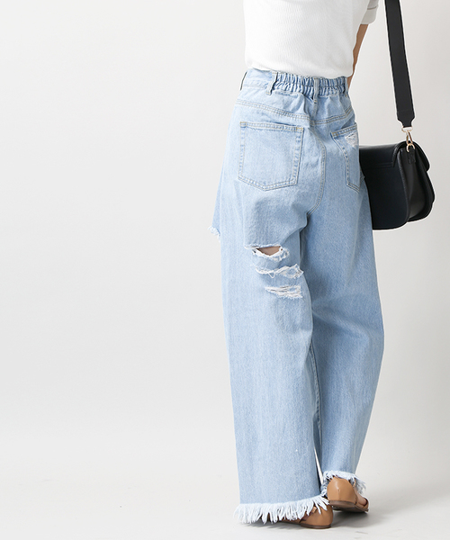 WEGO（ウィゴー）の「WEGO/タックヘビークラッシュワイドパンツ（デニムパンツ・レディース・インディゴブルー/ライトインディゴブルー/ライトピンク/ホワイト・FREE）」の14枚目の写真