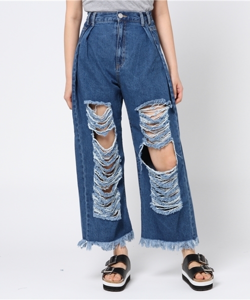 WEGO（ウィゴー）の「WEGO/タックヘビークラッシュワイドパンツ（デニムパンツ・レディース・インディゴブルー/ライトインディゴブルー/ライトピンク/ホワイト・FREE）」の12枚目の写真