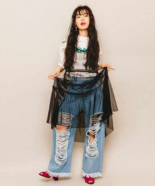 WEGO（ウィゴー）の「WEGO/タックヘビークラッシュワイドパンツ（デニムパンツ・レディース・インディゴブルー/ライトインディゴブルー/ライトピンク/ホワイト・FREE）」の21枚目の写真