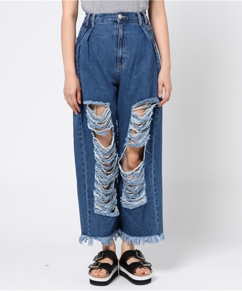 WEGO（ウィゴー）の「WEGO/タックヘビークラッシュワイドパンツ（デニムパンツ・レディース・インディゴブルー/ライトインディゴブルー/ライトピンク/ホワイト・FREE）」の15枚目の写真