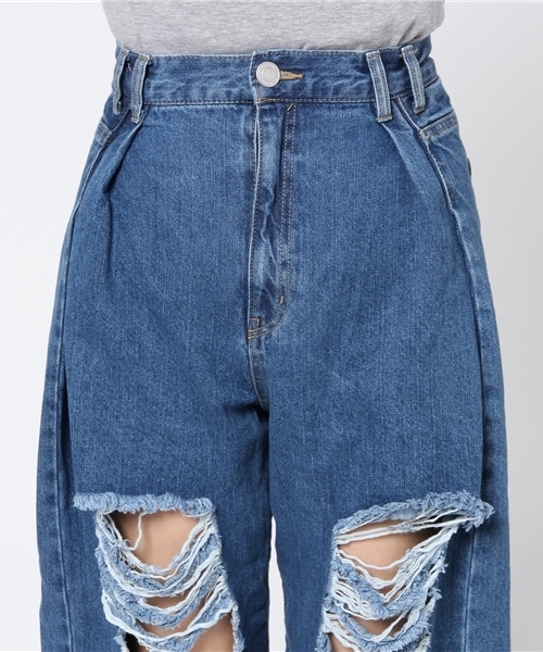 WEGO（ウィゴー）の「WEGO/タックヘビークラッシュワイドパンツ（デニムパンツ・レディース・インディゴブルー/ライトインディゴブルー/ライトピンク/ホワイト・FREE）」の18枚目の写真