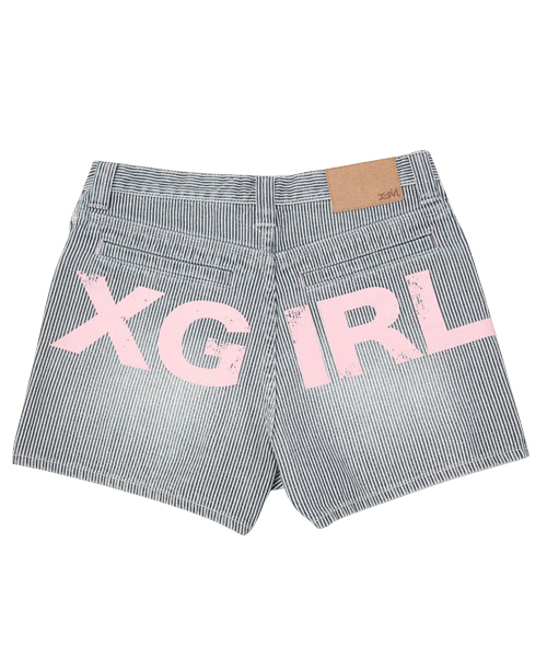 X-girl(エックスガール)の「BIG LOGO SHORTS(デニムパンツ・レディース・ブラック/ライトインディゴブルー/マルチ・0/1/2)」の1枚目の写真