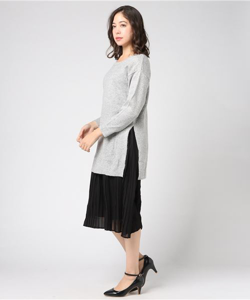 GeeRA(ジーラ)の「ニットワンピ&裾プリーツインナーワンピセット(ワンピース・レディース・ブラック×グレー/ブラック×ホワイト・MEDIUM/LARGE/X-LARGE)」の6枚目の写真