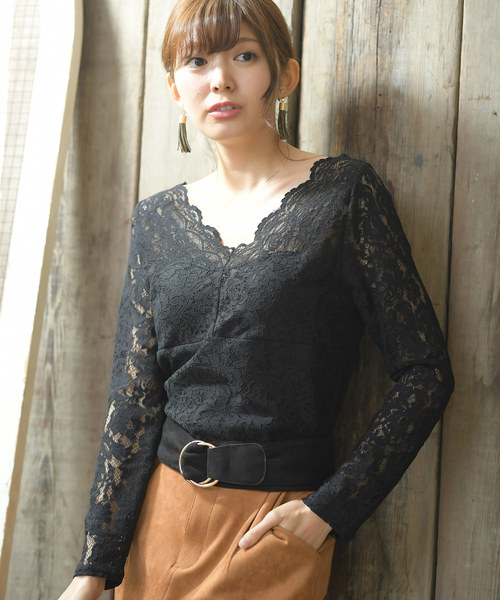 rps（アールピーエス）の「カップ付きストレッチレース長袖Tシャツ（Tシャツ/カットソー・レディース・ブラック/アイボリー/ラベンダー/グレイッシュベージュ・M）」の3枚目の写真