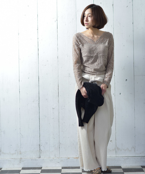 rps（アールピーエス）の「カップ付きストレッチレース長袖Tシャツ（Tシャツ/カットソー・レディース・ブラック/アイボリー/ラベンダー/グレイッシュベージュ・M）」の7枚目の写真