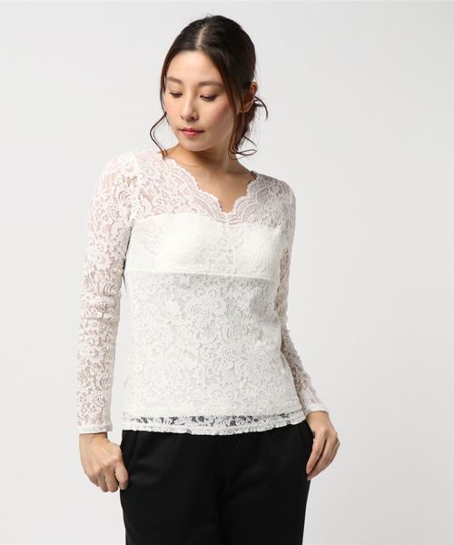 rps（アールピーエス）の「カップ付きストレッチレース長袖Tシャツ（Tシャツ/カットソー・レディース・ブラック/アイボリー/ラベンダー/グレイッシュベージュ・M）」の12枚目の写真