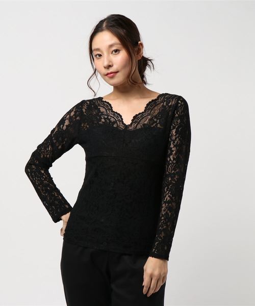 rps（アールピーエス）の「カップ付きストレッチレース長袖Tシャツ（Tシャツ/カットソー・レディース・ブラック/アイボリー/ラベンダー/グレイッシュベージュ・M）」の14枚目の写真