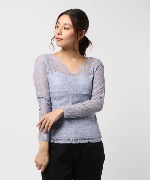 rps（アールピーエス）の「カップ付きストレッチレース長袖Tシャツ（Tシャツ/カットソー・レディース・ブラック/アイボリー/ラベンダー/グレイッシュベージュ・M）」の10枚目の写真