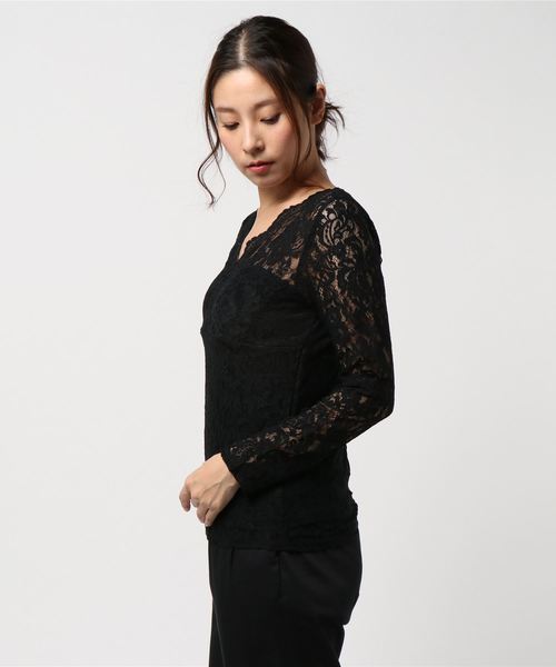 rps（アールピーエス）の「カップ付きストレッチレース長袖Tシャツ（Tシャツ/カットソー・レディース・ブラック/アイボリー/ラベンダー/グレイッシュベージュ・M）」の5枚目の写真