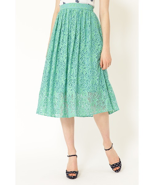JILL STUART（ジルスチュアート）の「◆メル ミディ丈レーススカート（スカート・レディース・グリーン/オレンジ・2/4）」の2枚目の写真