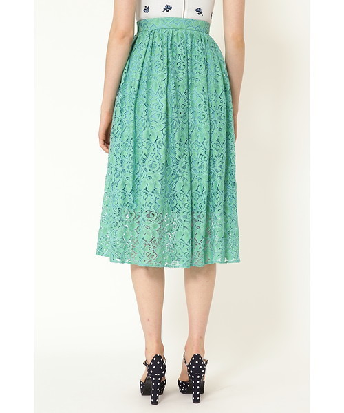 JILL STUART（ジルスチュアート）の「◆メル ミディ丈レーススカート（スカート・レディース・グリーン/オレンジ・2/4）」の3枚目の写真