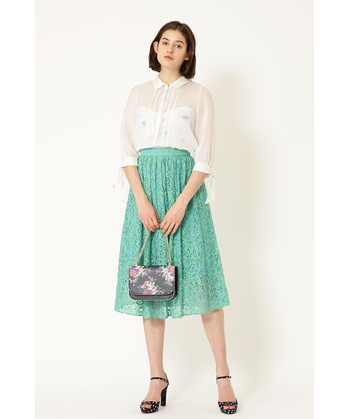 JILL STUART（ジルスチュアート）の「◆メル ミディ丈レーススカート（スカート・レディース・グリーン/オレンジ・2/4）」の8枚目の写真