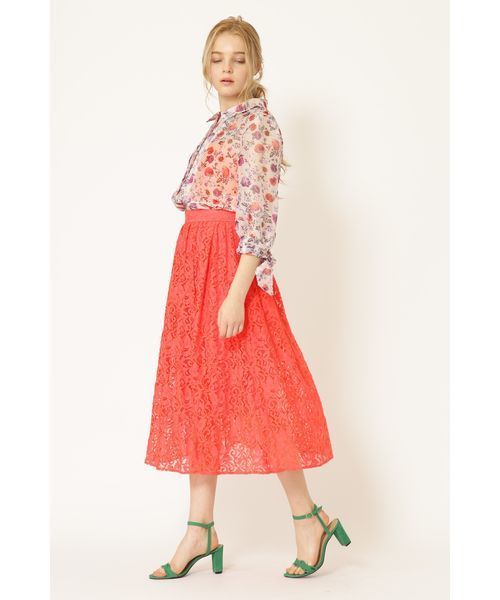 JILL STUART（ジルスチュアート）の「◆メル ミディ丈レーススカート（スカート・レディース・グリーン/オレンジ・2/4）」の12枚目の写真