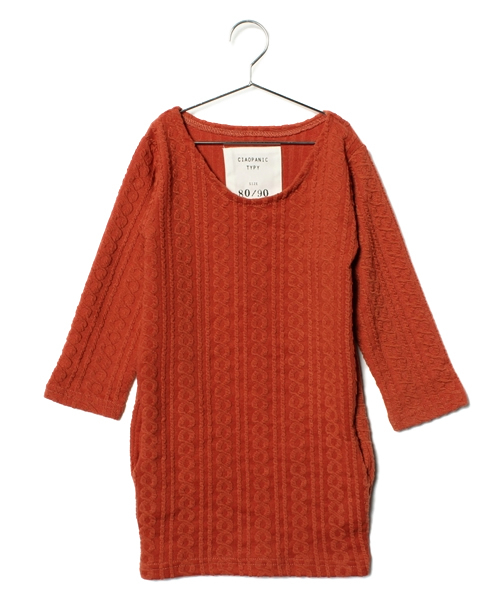CIAOPANIC TYPY（チャオパニックティピー）の「【スペシャルプライス】KID'Sケーブルスムースワンピース（ワンピース・キッズ・オレンジ/キャメル/ネイビー/ブラック・85/105/125）」の4枚目の写真