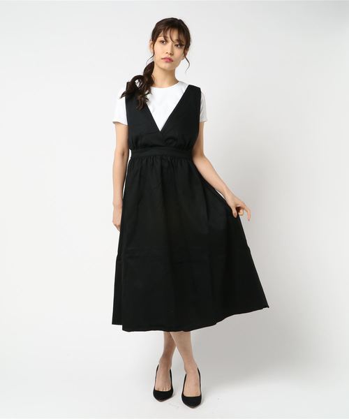 natural couture（ナチュラルクチュール）の「Ｖネックジャンスカ（ワンピース・レディース・ベージュ/ブラック・FREE）」の5枚目の写真