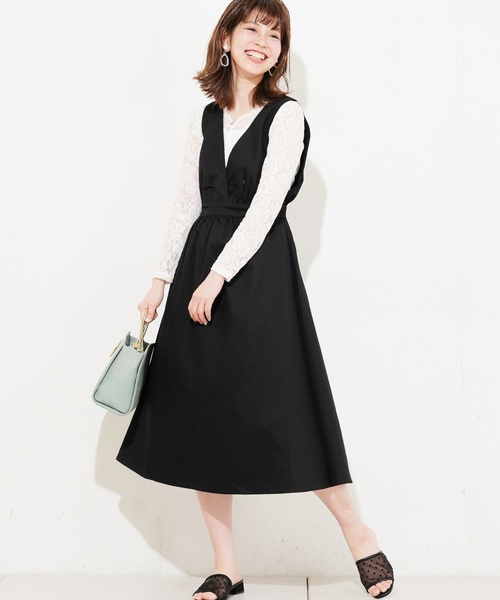 natural couture（ナチュラルクチュール）の「Ｖネックジャンスカ（ワンピース・レディース・ベージュ/ブラック・FREE）」の7枚目の写真
