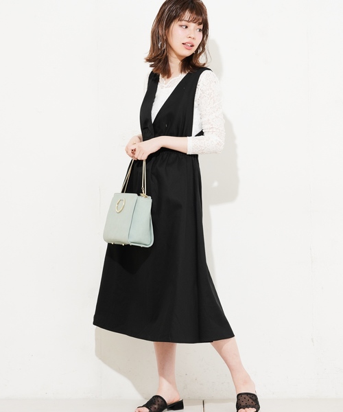 natural couture（ナチュラルクチュール）の「Ｖネックジャンスカ（ワンピース・レディース・ベージュ/ブラック・FREE）」の8枚目の写真