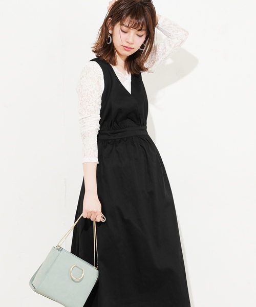 natural couture（ナチュラルクチュール）の「Ｖネックジャンスカ（ワンピース・レディース・ベージュ/ブラック・FREE）」の9枚目の写真