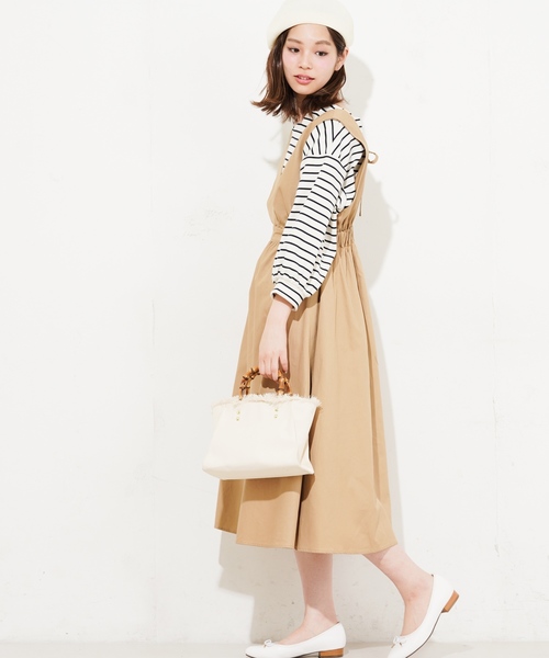 natural couture（ナチュラルクチュール）の「Ｖネックジャンスカ（ワンピース・レディース・ベージュ/ブラック・FREE）」の10枚目の写真