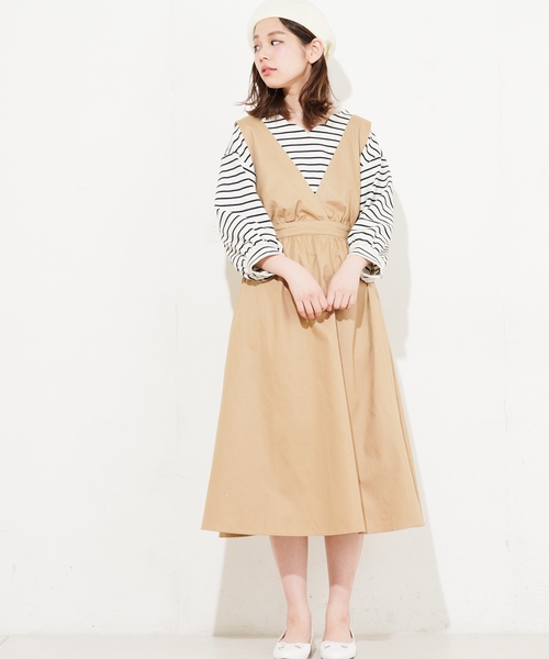 natural couture（ナチュラルクチュール）の「Ｖネックジャンスカ（ワンピース・レディース・ベージュ/ブラック・FREE）」の12枚目の写真