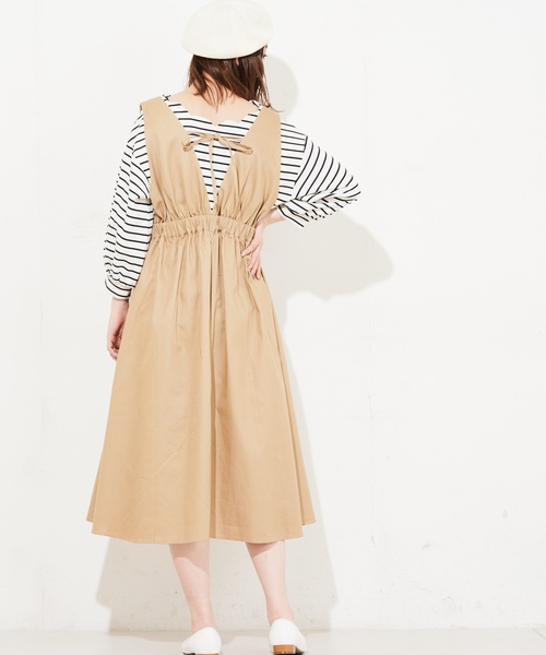 natural couture（ナチュラルクチュール）の「Ｖネックジャンスカ（ワンピース・レディース・ベージュ/ブラック・FREE）」の14枚目の写真