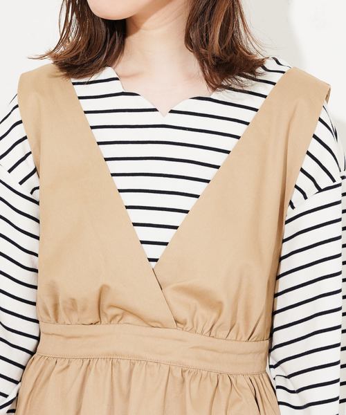 natural couture（ナチュラルクチュール）の「Ｖネックジャンスカ（ワンピース・レディース・ベージュ/ブラック・FREE）」の15枚目の写真