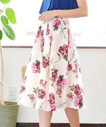ミディアム丈花柄タックフレアスカート レディース ボトムス [M2144]神戸レタス
