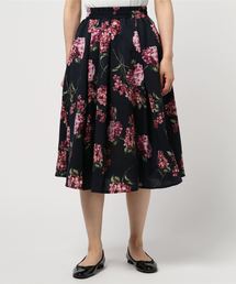 ミディアム丈花柄タックフレアスカート レディース ボトムス [M2144]神戸レタス