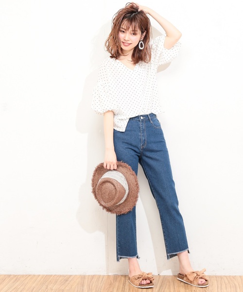 natural couture（ナチュラルクチュール）の「ボリューム袖Ｖネックブラウス（シャツ/ブラウス・レディース・ブラック/ドット/ピンク/ベージュ/ターコイズブルー/オフホワイト・FREE）」の19枚目の写真