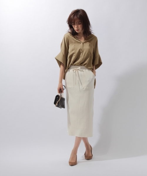 laboratory work（ラボラトリーワーク）の「ワイドテレコカットスカート（スカート・レディース・チャコールグレー/オフホワイト/杢グレー・MEDIUM）」の2枚目の写真