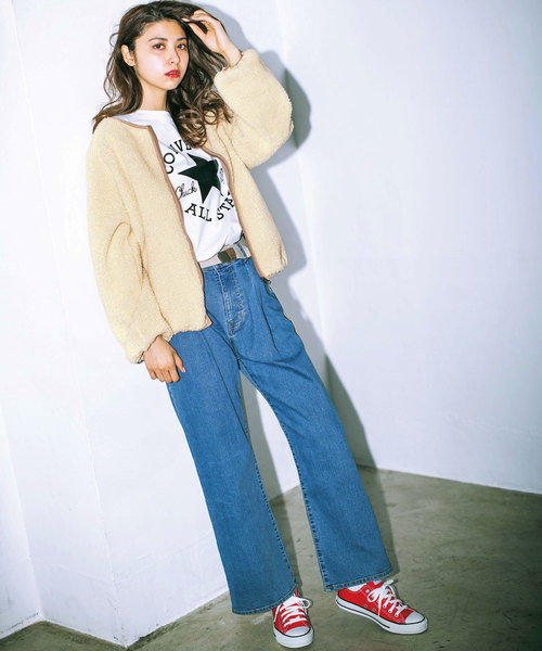 CONVERSE(コンバース)の「<コンバース>ロゴ刺しゅう入りボアブルゾン(ブルゾン・レディース・ブラック/アイボリー/ボルドー・MEDIUM/LARGE)」の9枚目の写真