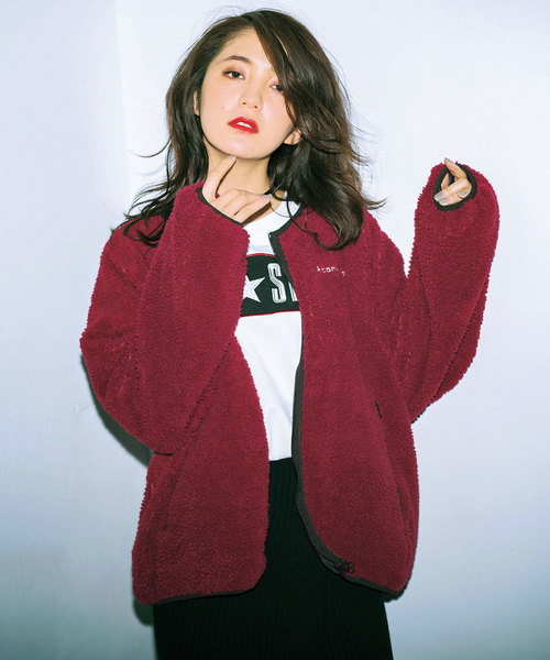 CONVERSE(コンバース)の「<コンバース>ロゴ刺しゅう入りボアブルゾン(ブルゾン・レディース・ブラック/アイボリー/ボルドー・MEDIUM/LARGE)」の8枚目の写真