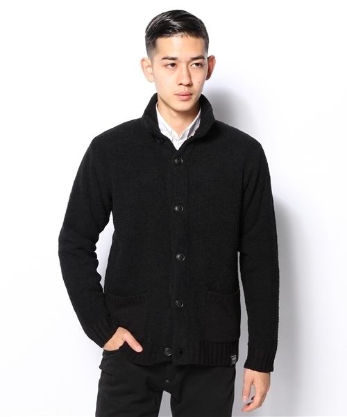 AZUL by moussy(アズールバイマウジー)の「3Gモールニットスタンド衿カーディ(カーディガン/ボレロ・メンズ・ブラック/カーキ系・MEDIUM/X-LARGE/SMALL/LARGE)」の2枚目の写真