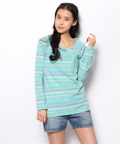 チチカカ(チチカカ)の「ココペリボーダーJQロングTシャツ(Tシャツ/カットソー・レディース・ブルー/パープル/マスタード・MEDIUM/LARGE)」の1枚目の写真